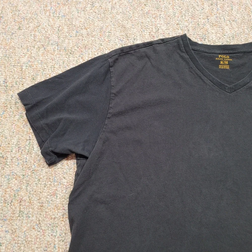 Polo Ralph Lauren Shirt Mens XL‎ Black VNeck Pullover Red Pony Rugby Tee Cotton